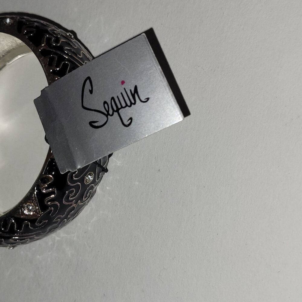 3 Bangle Bangles Sequin Saks 5th Ave Black Green White Bracelet - Picture 4 of 10